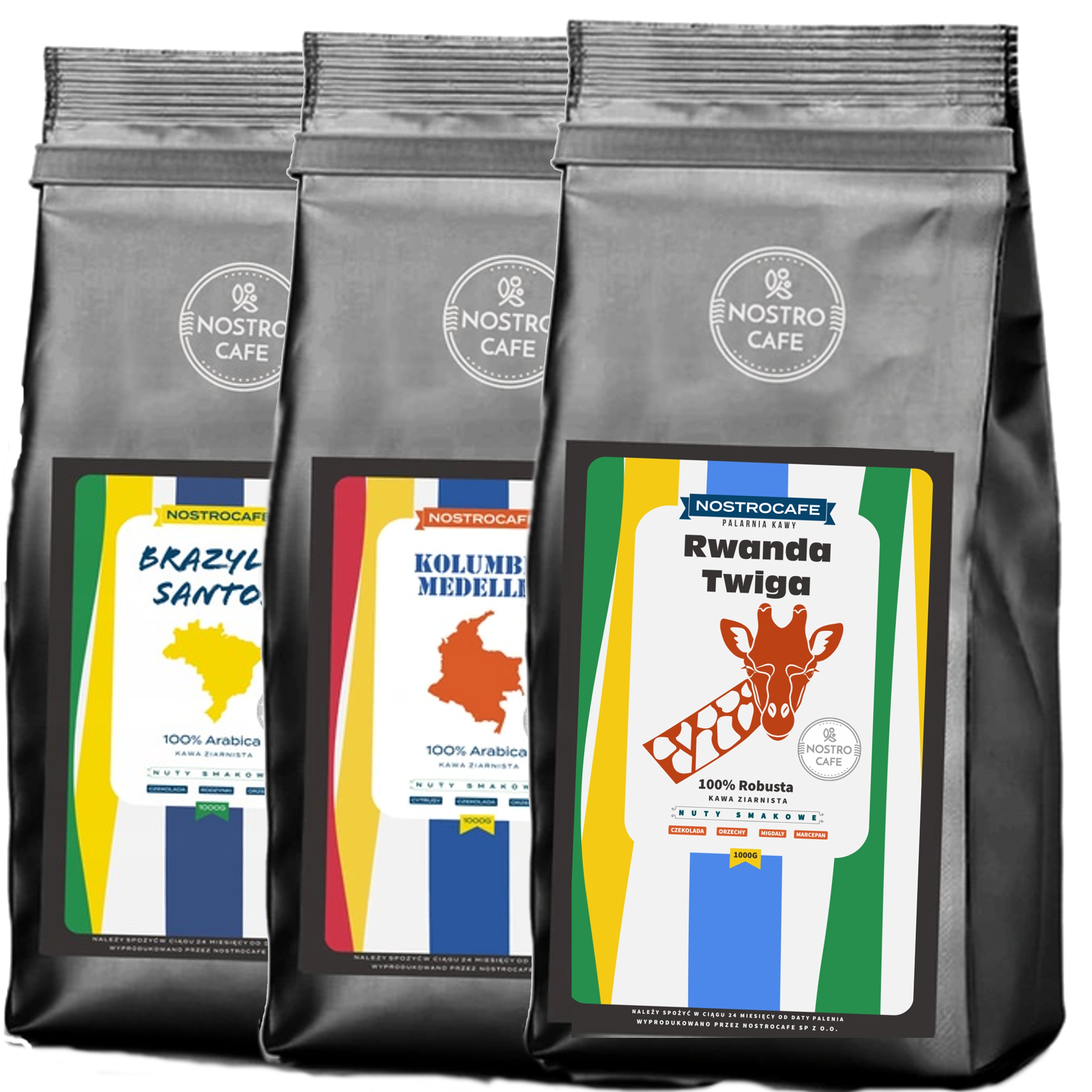 Kawa Ziarnista 3KG Kolumbia, Santos, Rwanda