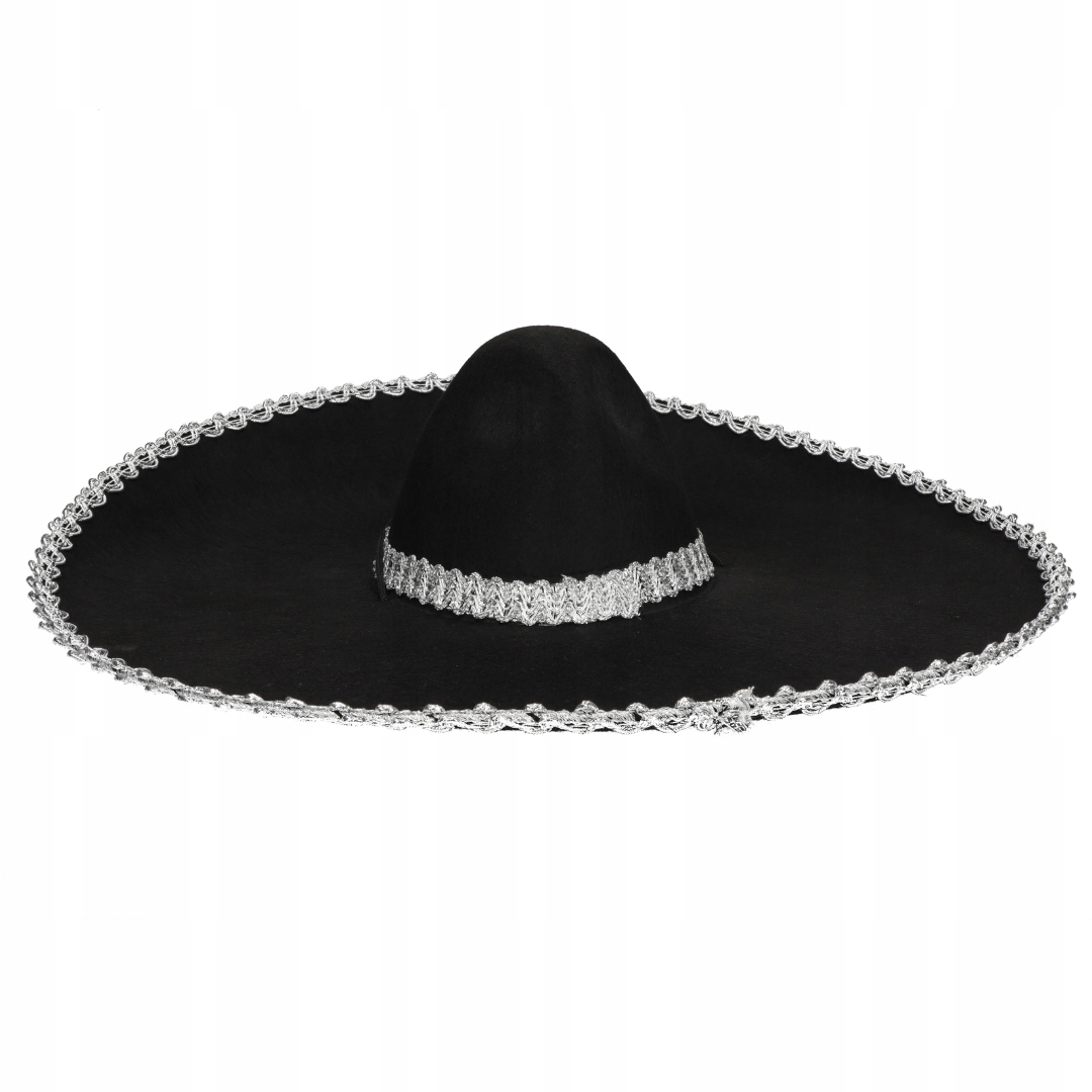 SOMBRERO MEKSYKAŃSKIE KAPELUSZ CZARNE LAMÓWKĄ SREBRNĄ MEKSYKANIN DUŻE 50 CM Kod producenta KAPELUSZ SOMBRERO CZARNE KORBI