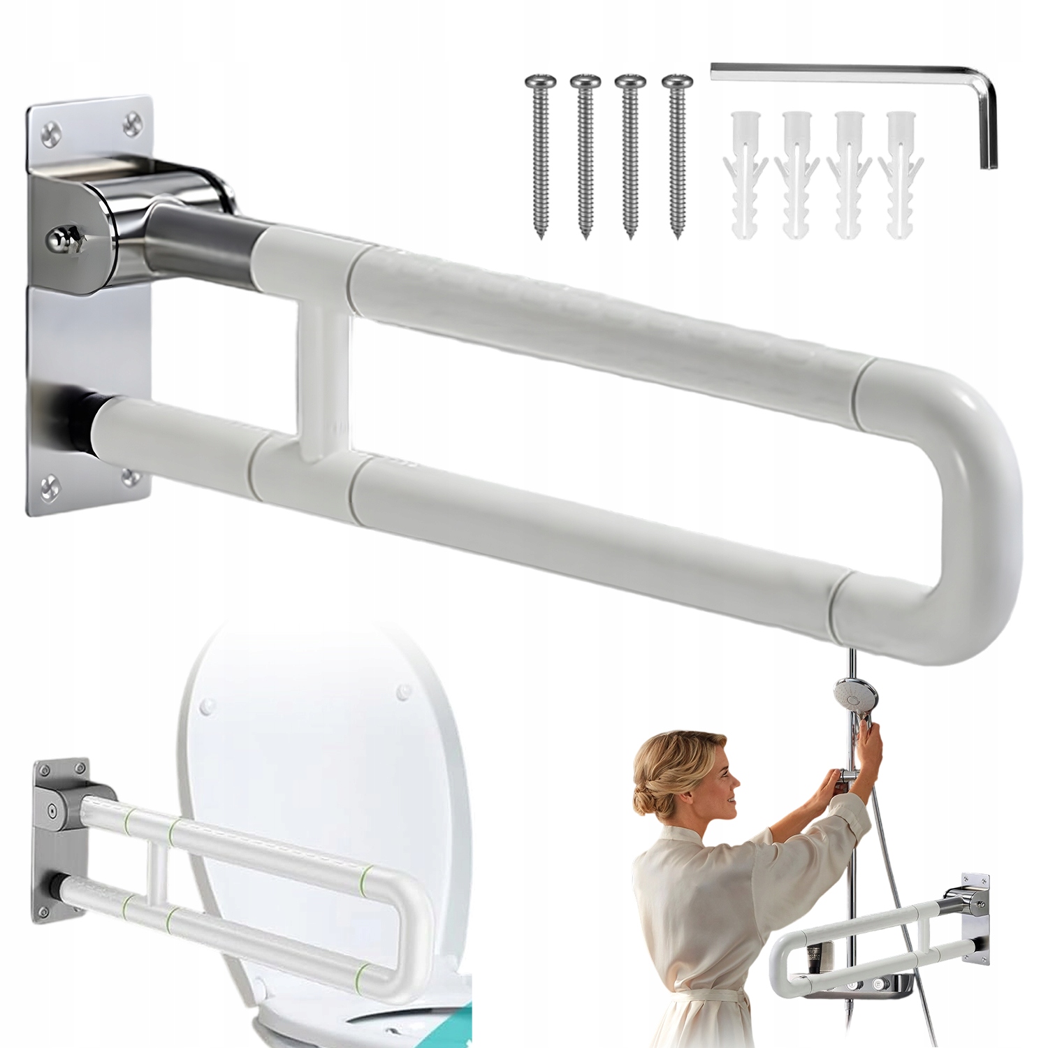 Uchwyt Łukowa 60 CM Poręcz Do Toalety Składana Dla Osób Niepełnosprawnych