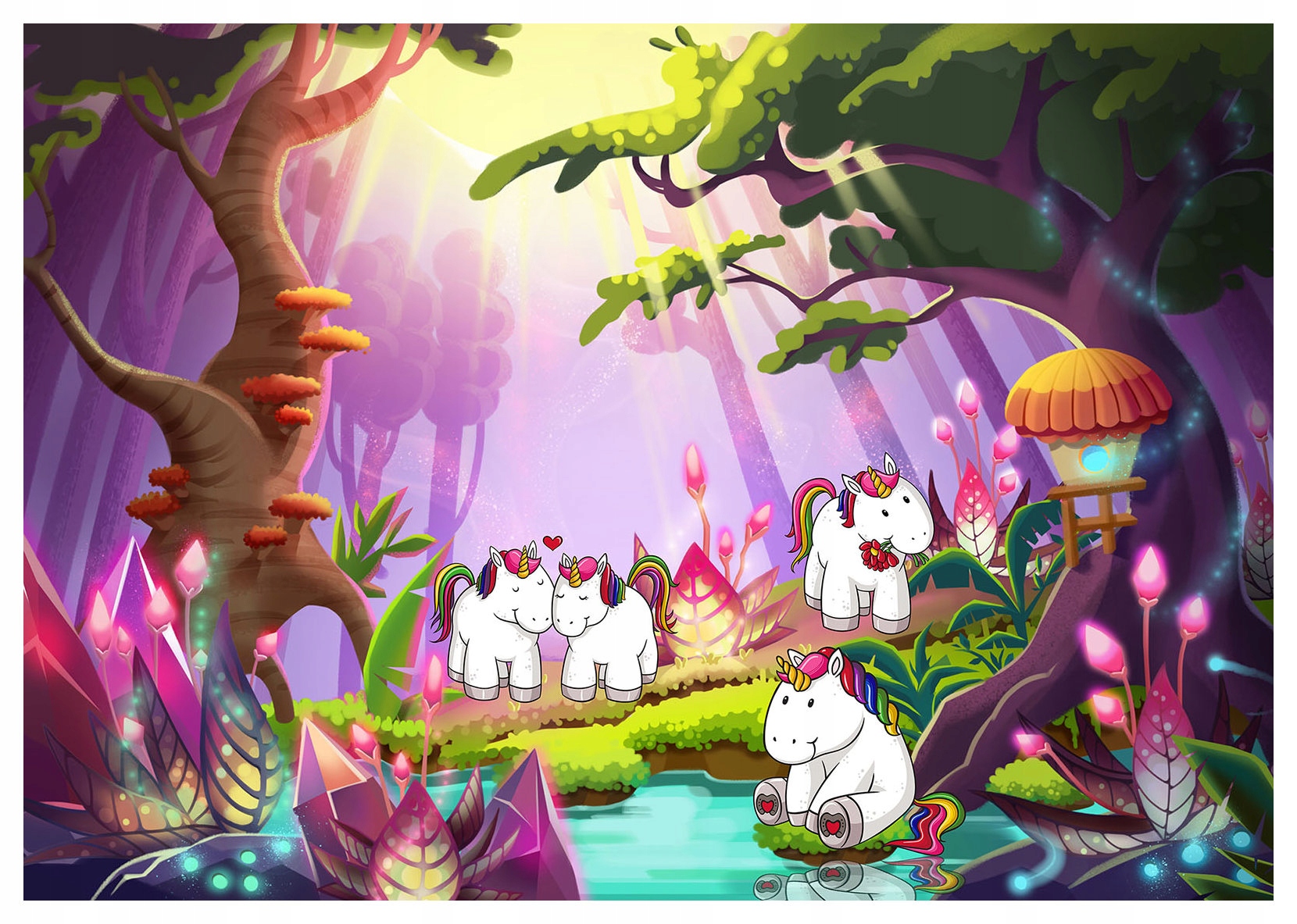 Fototapeta Jednorožci krystaly a les vinylová 254x184 lepidlo