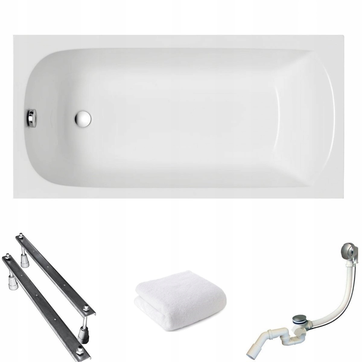 Wanna prostokątna Classic 150x70 Polimat syfon chrom nogi ręcznik