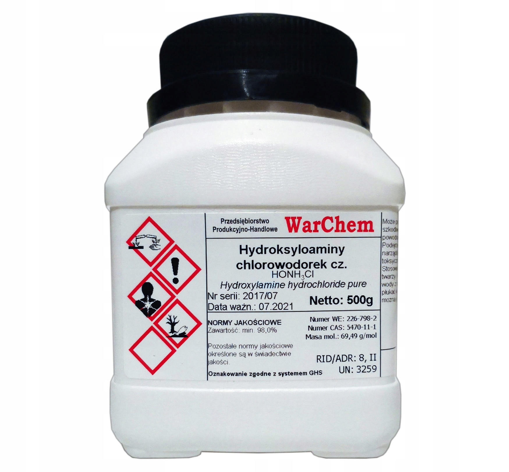 

Chlorowodorek Hydroksyloaminy czysty 500g
