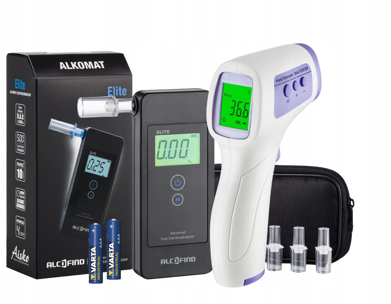 Alkohol Tester AlcoFind Elite kalibrácia, obal a presný teplomer