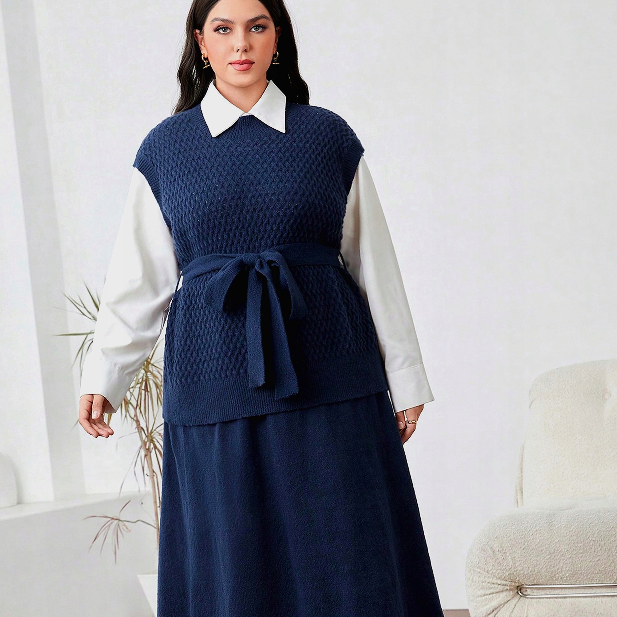 Komplet Sukně Tmavomodrá s pleteninou na kotníky Casual 3XL