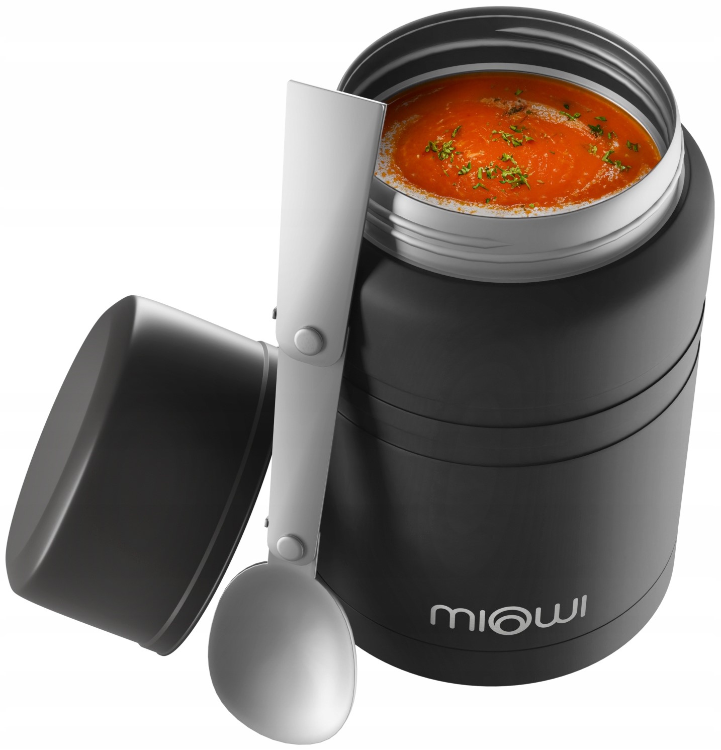 Termos obiadowy stalowy z łyżką na żywność Miowi 500 ml Czarny