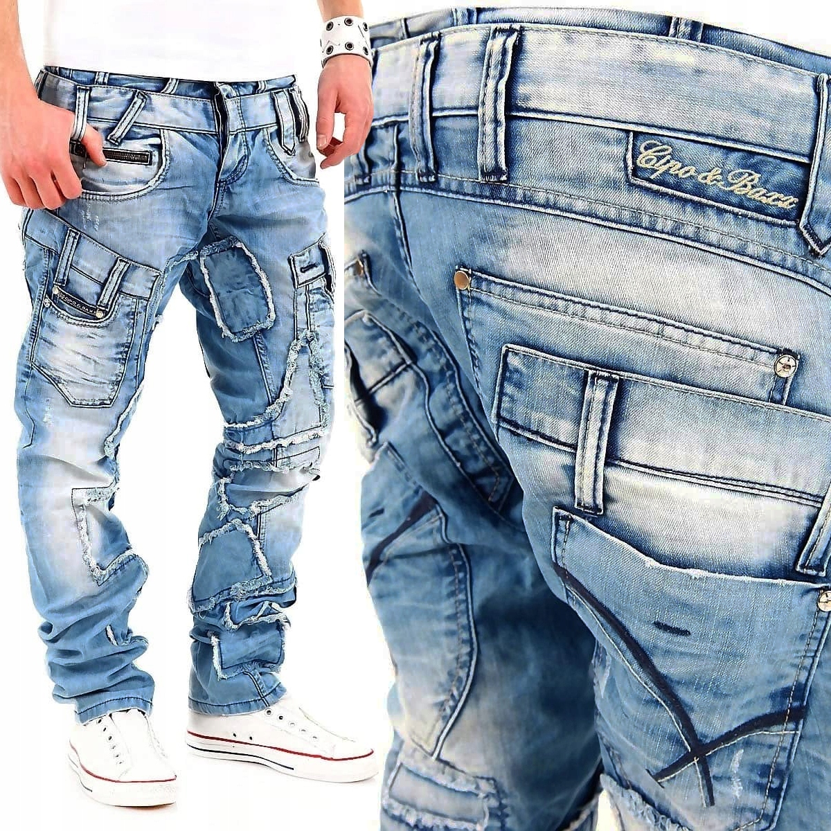 Kalhoty Cipo Baxx Džíny Přetíratelné Náplasti Street Fighter Light Blue