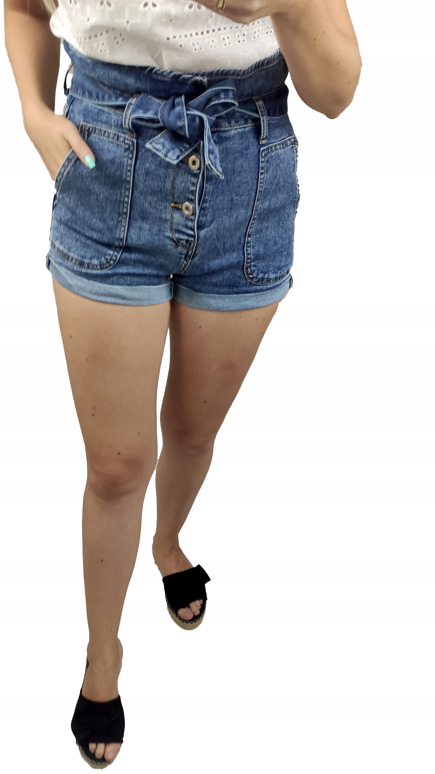 

Szorty Spodenki Jeans Falbanka Guziki High L 40