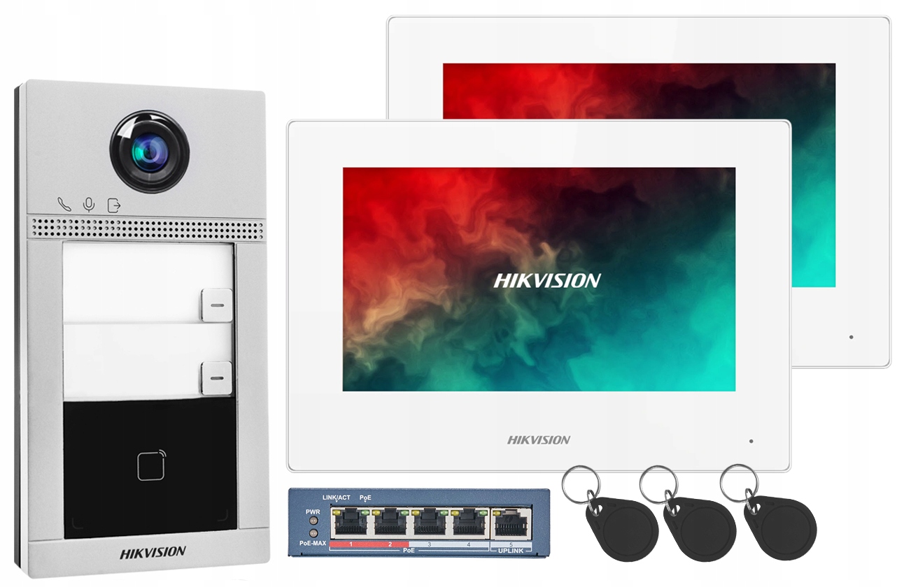 Videovrátnik 2-rodinný WiFi PoE Hikvision Villa Aplikácia Čítačka Kľúčenky