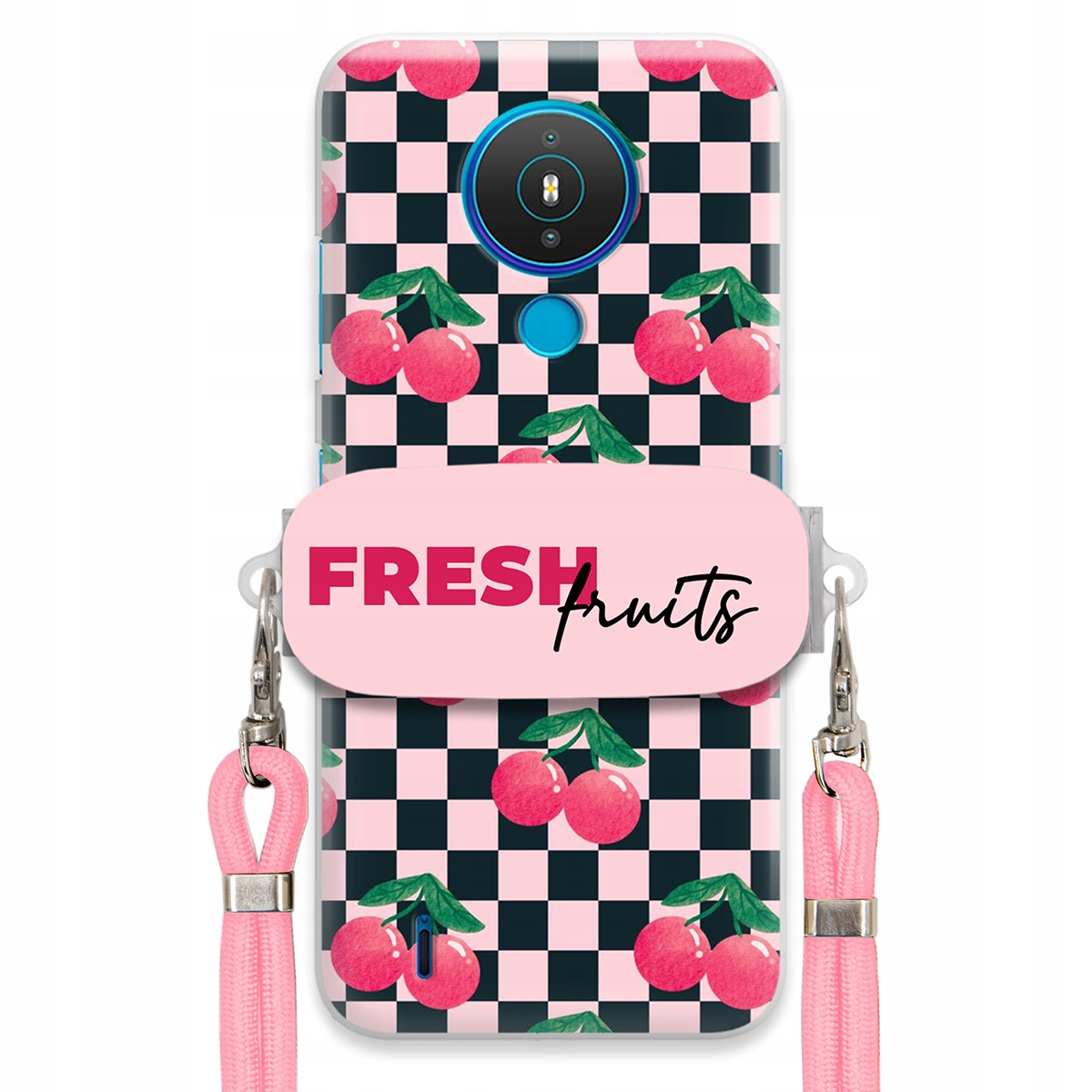 Puzdro pre Nokia 1.4 Vodítko Pink Crossbody+ Funkčný držiak Fresh Fruits