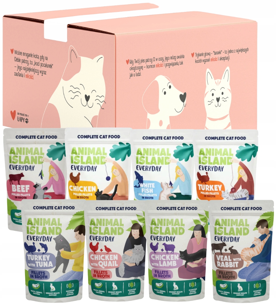 Levně Animal Island mokré krmivo pro kočky Love Box vývar 48+4 sáčky mix chutí