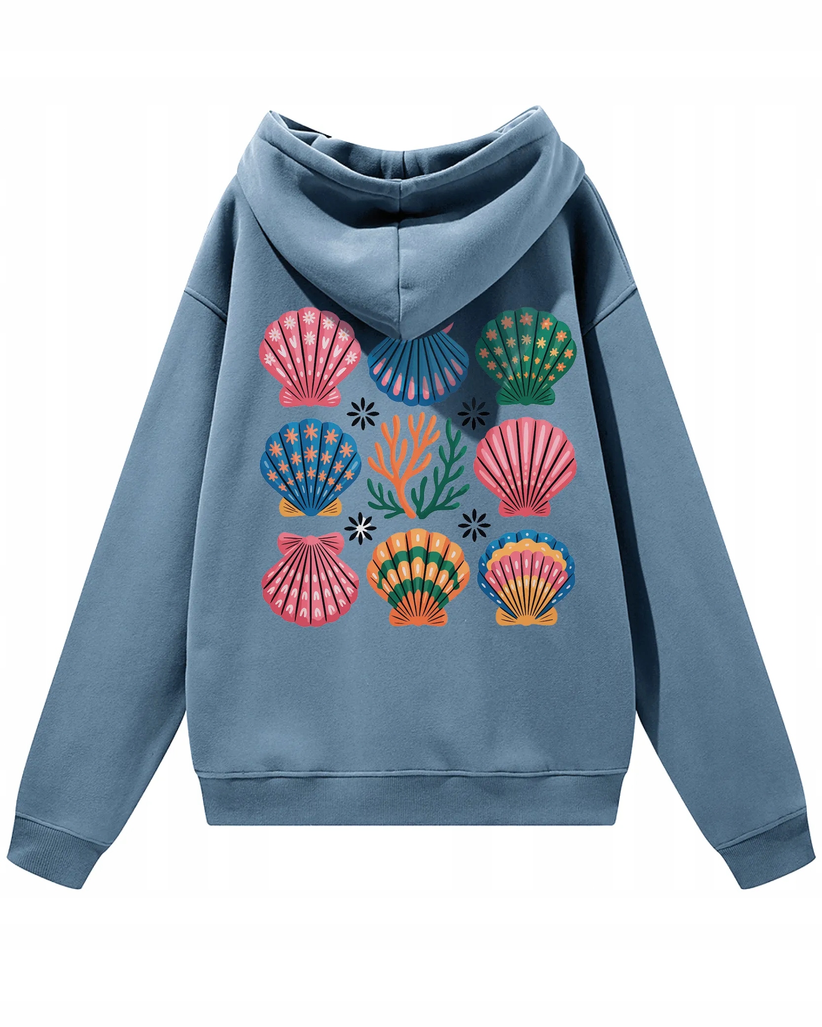 Oversize mikina s kapucí Mořský styl s mušlemi Pláž Modrá XXL