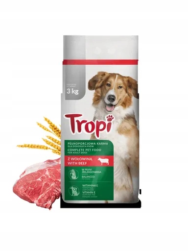 4x Tropi Krmivo s hovězím masem pro dospělé psy všech plemen 3 Kg
