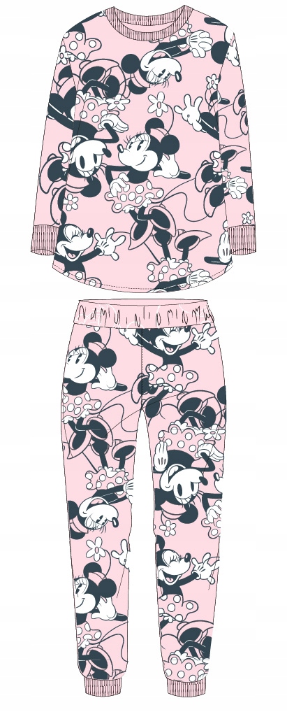 Teplé Velurové Pyžamo Minnie Mouse Celá S Myškami Pyžamo Velur S