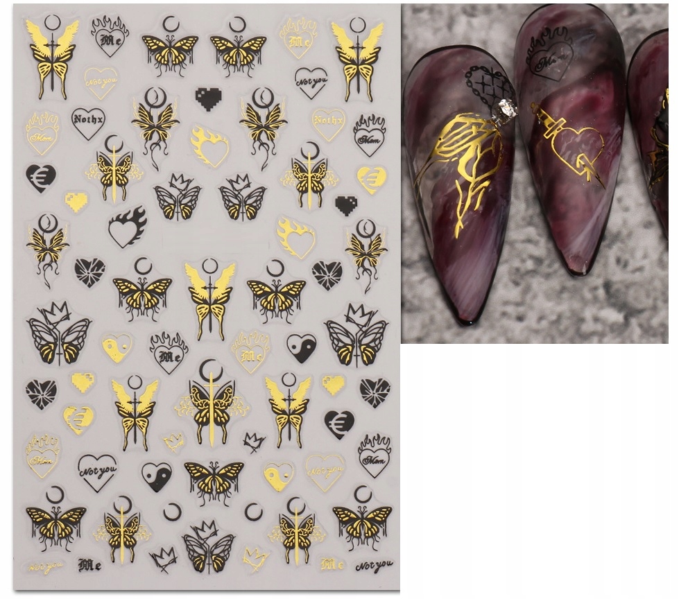 Naklejki na Paznokcie 3D ZŁOTE MOTYLE ozdoby R43