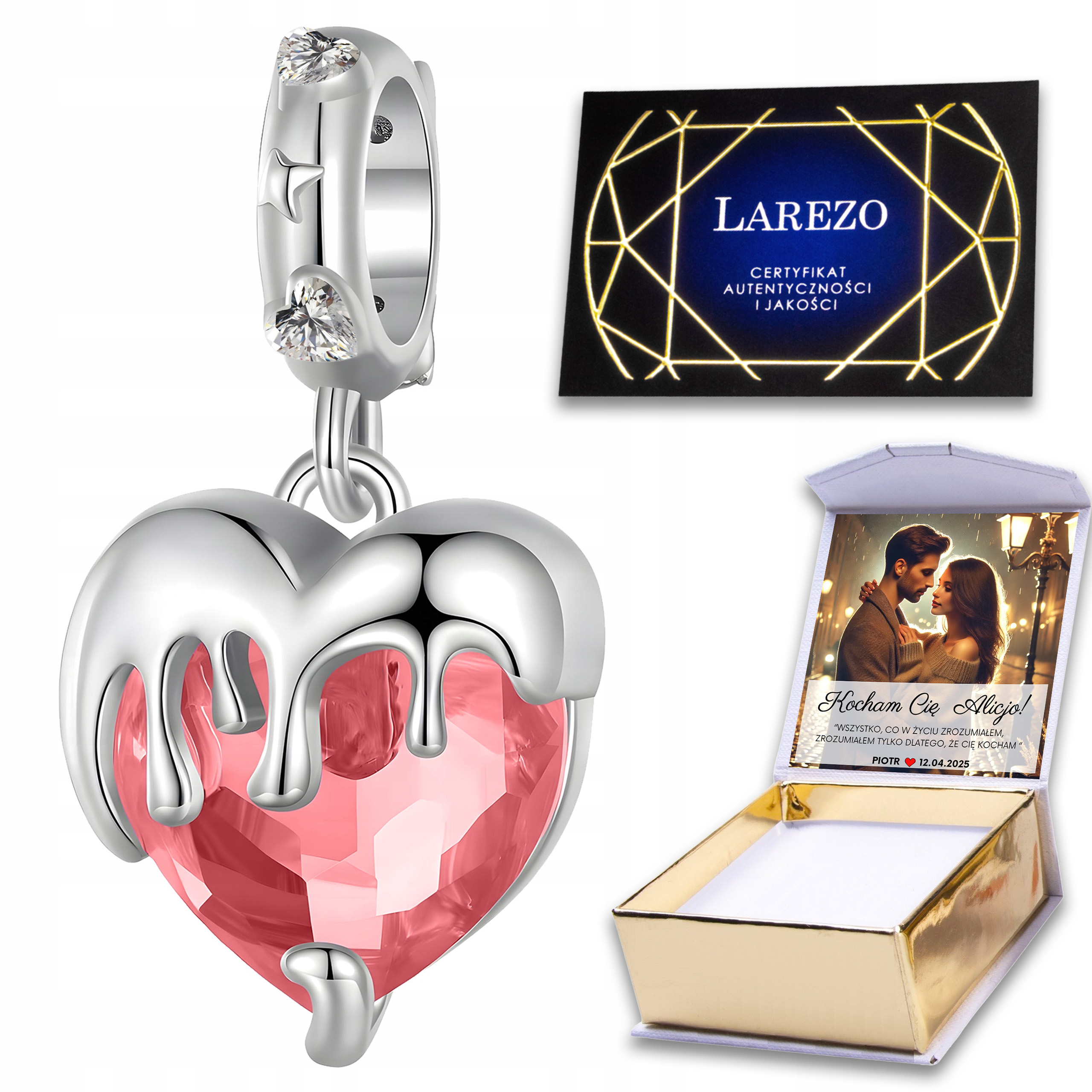 Stříbrný závěsný přívěsek Červené srdce Křišťál Srdíčko Vlastní Potisk