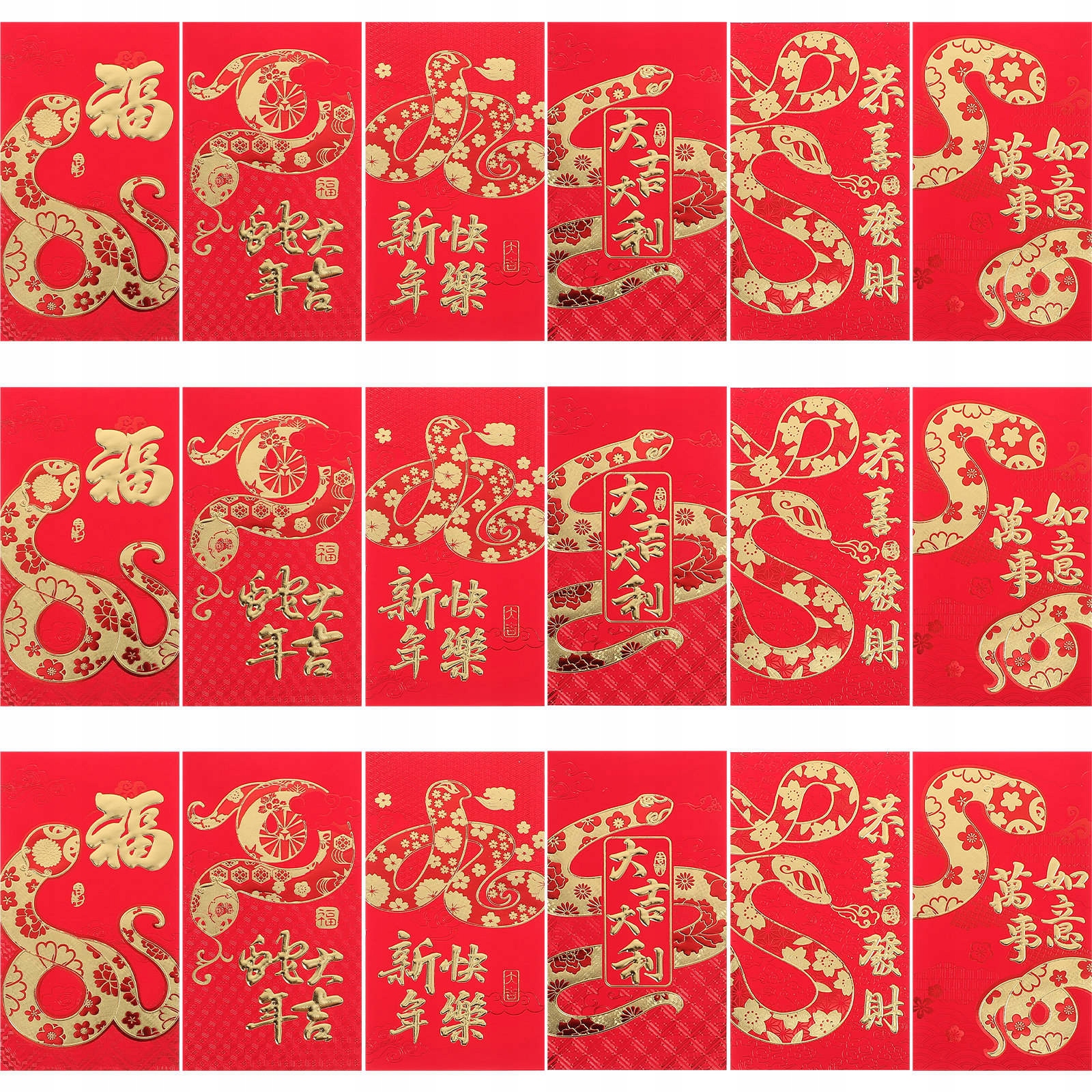 24 SZT. PAPIEROWYCH KOPERTY NA PIENIĄDZE Z MOTYWEM WĘŻA - IDEALNE NA NOWY ROK