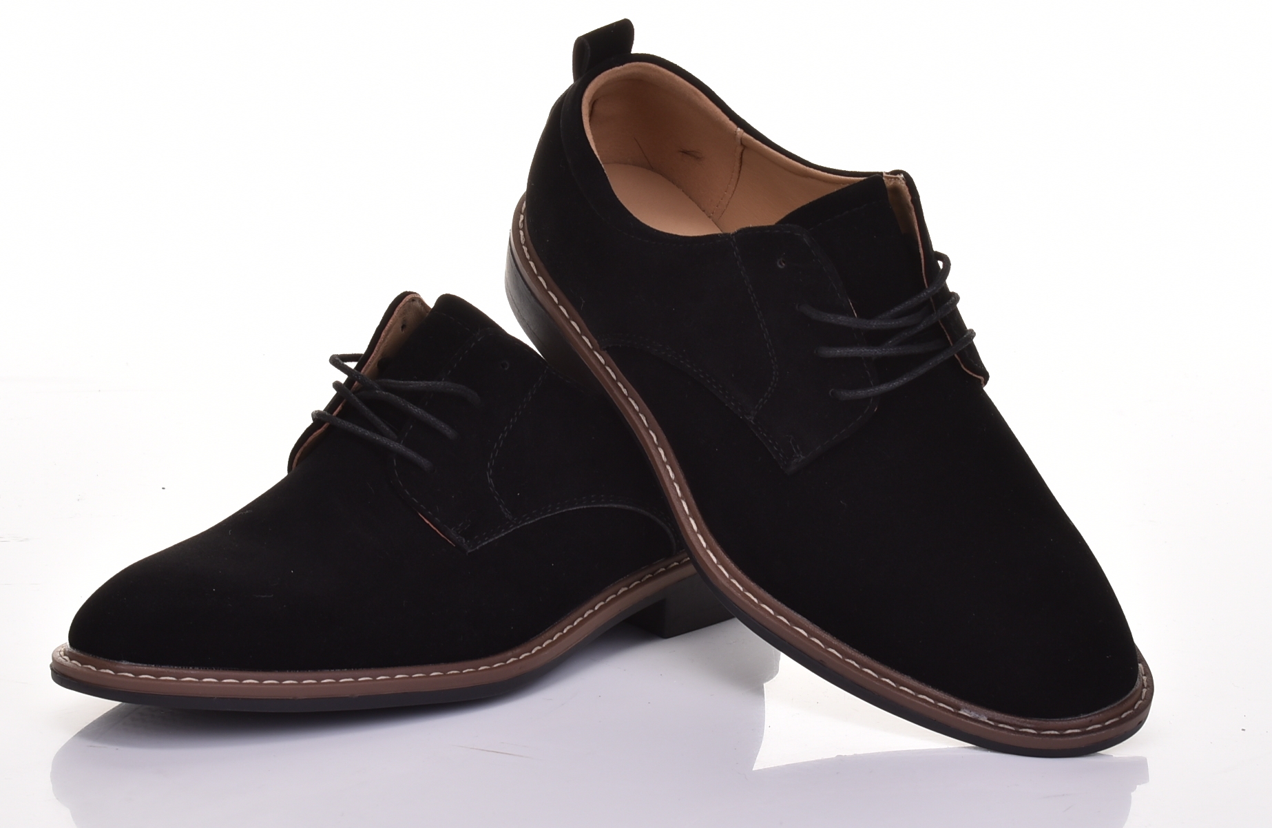 Półbuty Męskie Czarne Buty Wizytowe Klasyczne Zamszowe