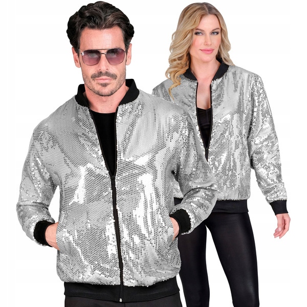 Stříbrná Flitrová Mikina Bomber Unisex Mikina Párty L/XL