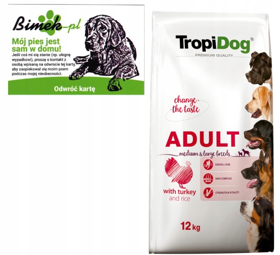 Tropidog Turkey 12kg Adult Medium Large Breeds wizytówka "mój pies"
