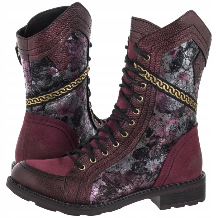 Dámské boty Kotníkové Boty Boty Maciejka Bordové Kožené 07097-23/00-8