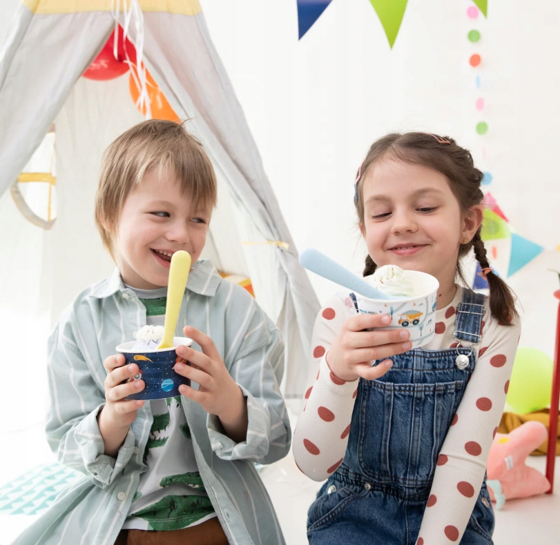 Kubeczki DO LODÓW na cukierki papierowe kolorowe KOSMOS niebieskie 6szt Pojemność 150 ml