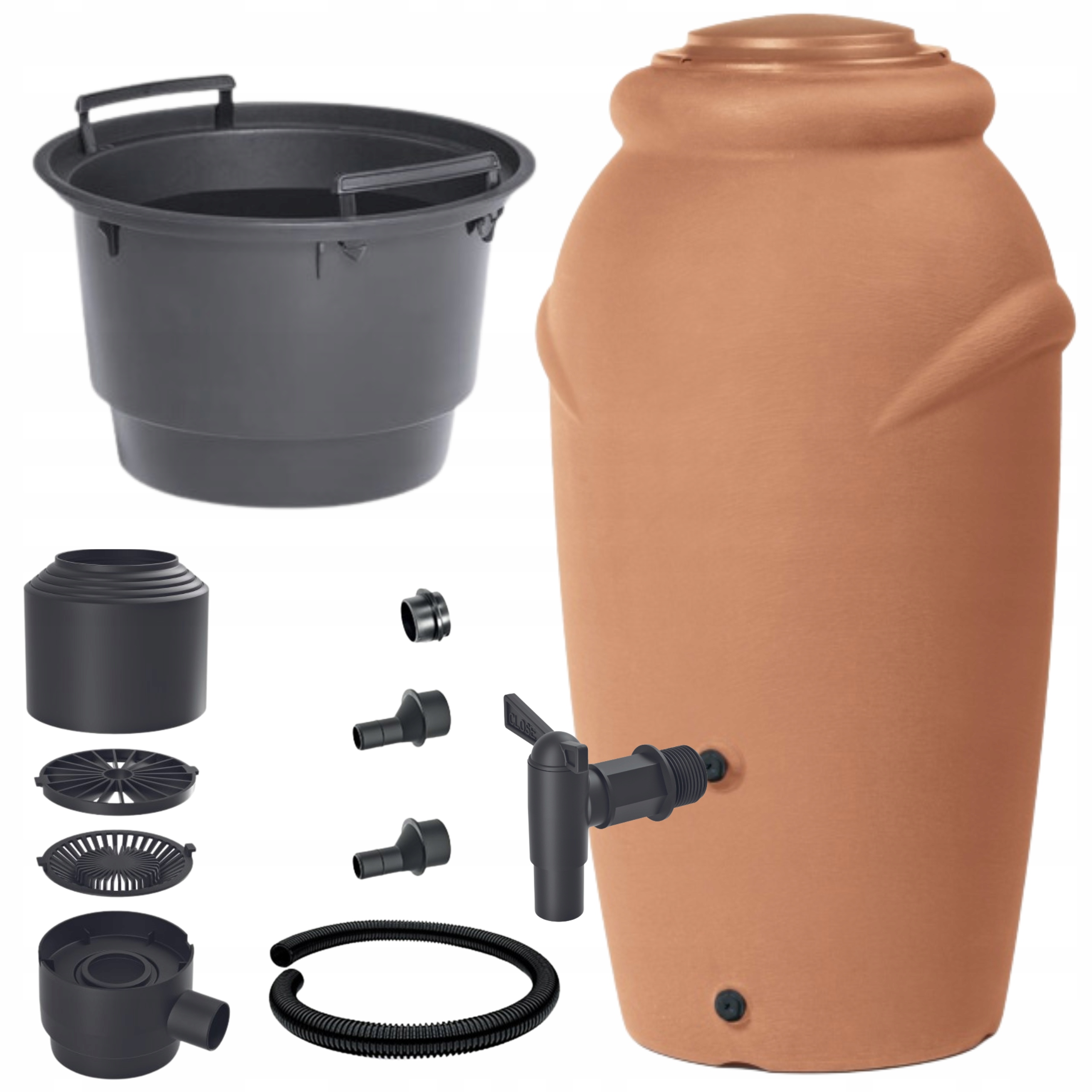 AQUACAN zbiornik na deszczówkę beczka 210l komplet TERAKOTA