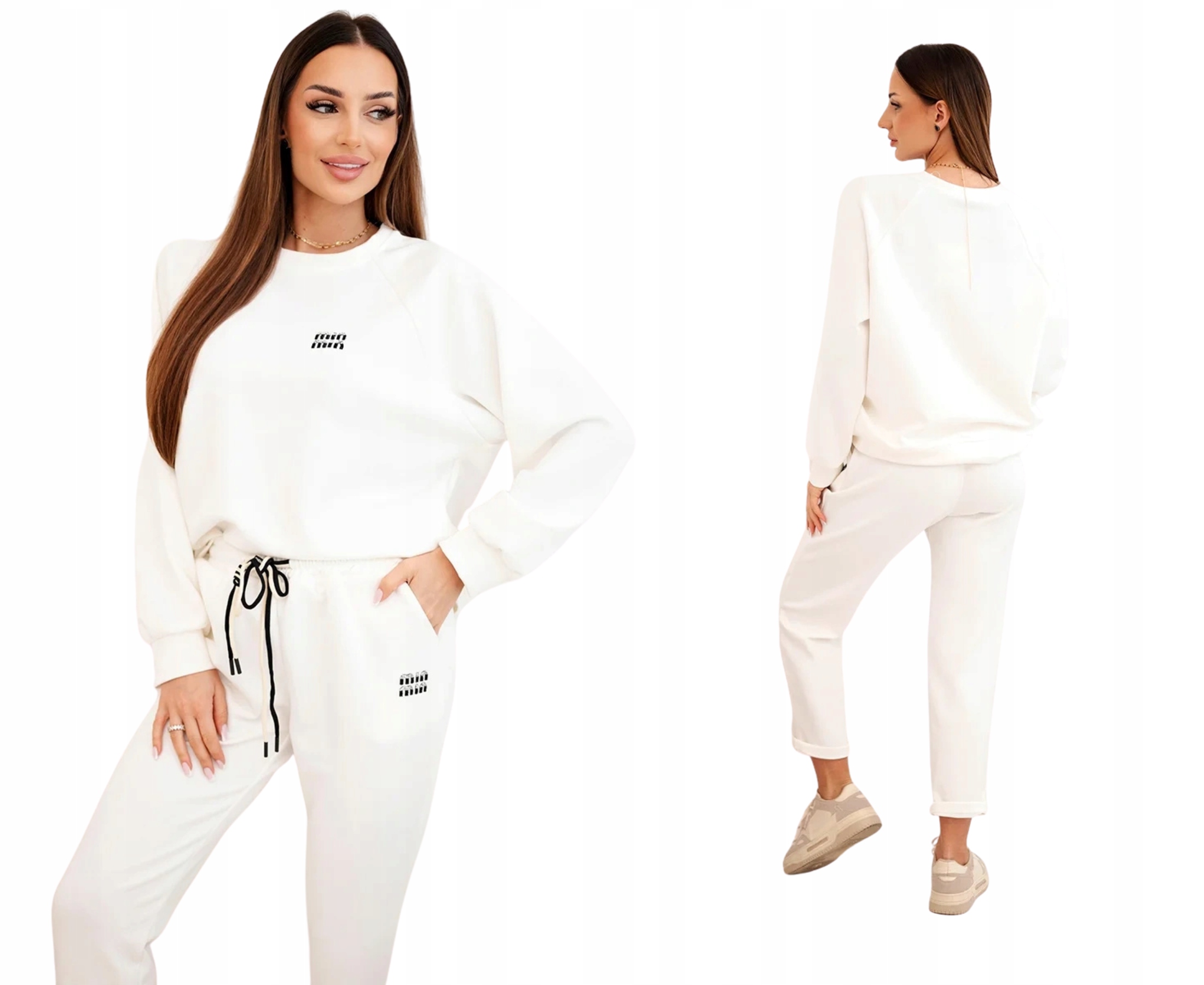 Ecru dámský teplákový komplet z viskózy s ozdobnou výšivkou