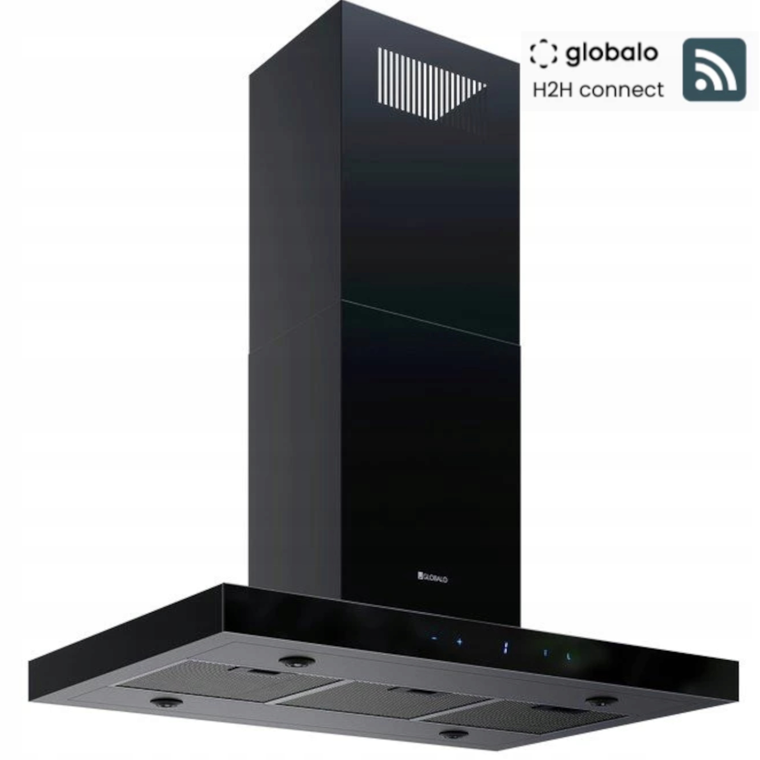 Okap kuchenny Wyspowy do zabudowy 90 cm Verta czarny Szkło Cichy 730 m3 H2H