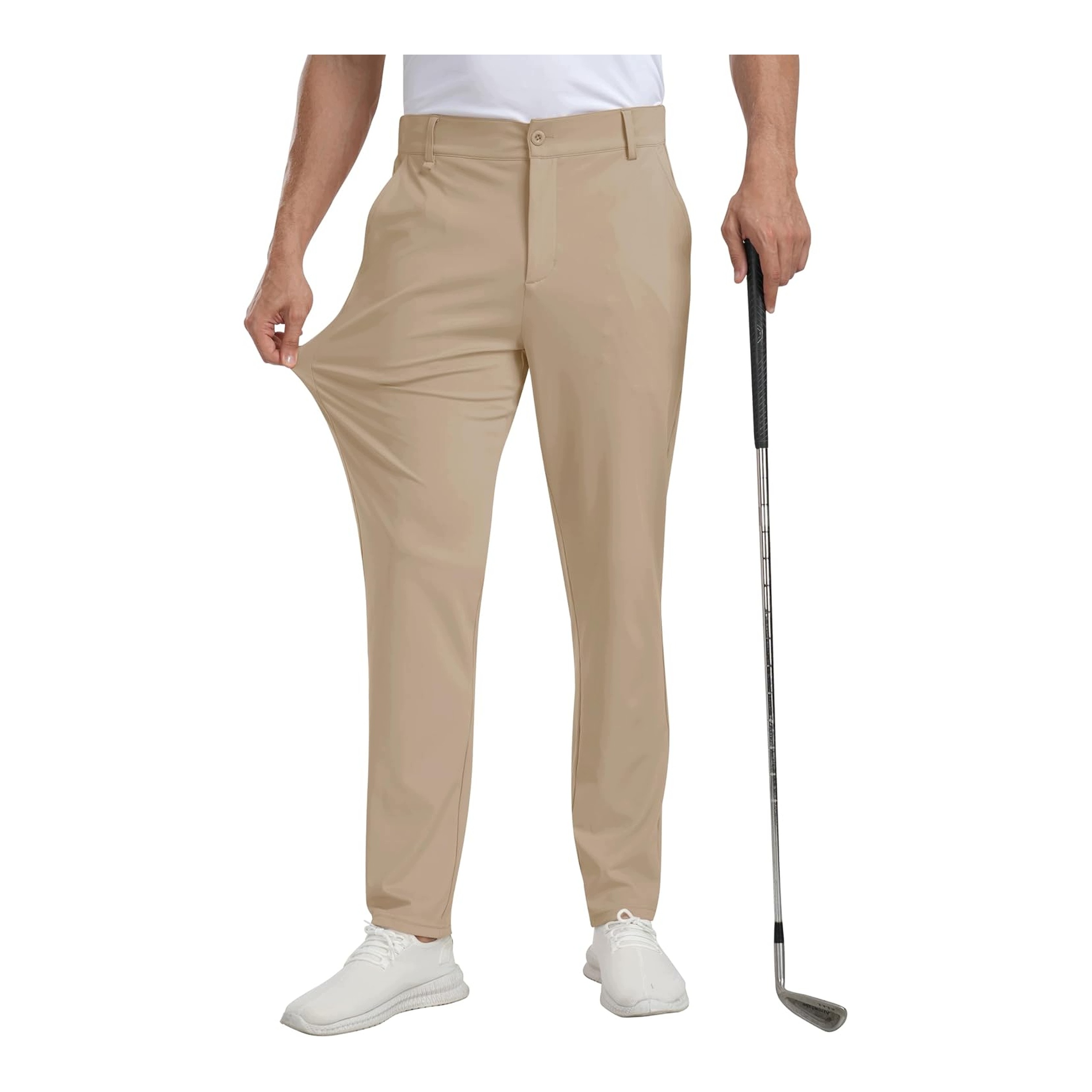 MoFiz spodnie męskie sportowe golfowe slim fit długie elastyczne Beż L32 40