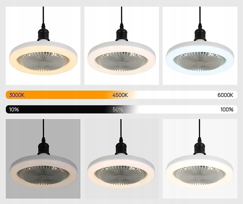 WENTYLATOR WIATRAK SUFITOWY STOJĄCY LAMPA E27 LED + PILOT 3 KOLOR Model oświetlenie wentylatora sufitowego led