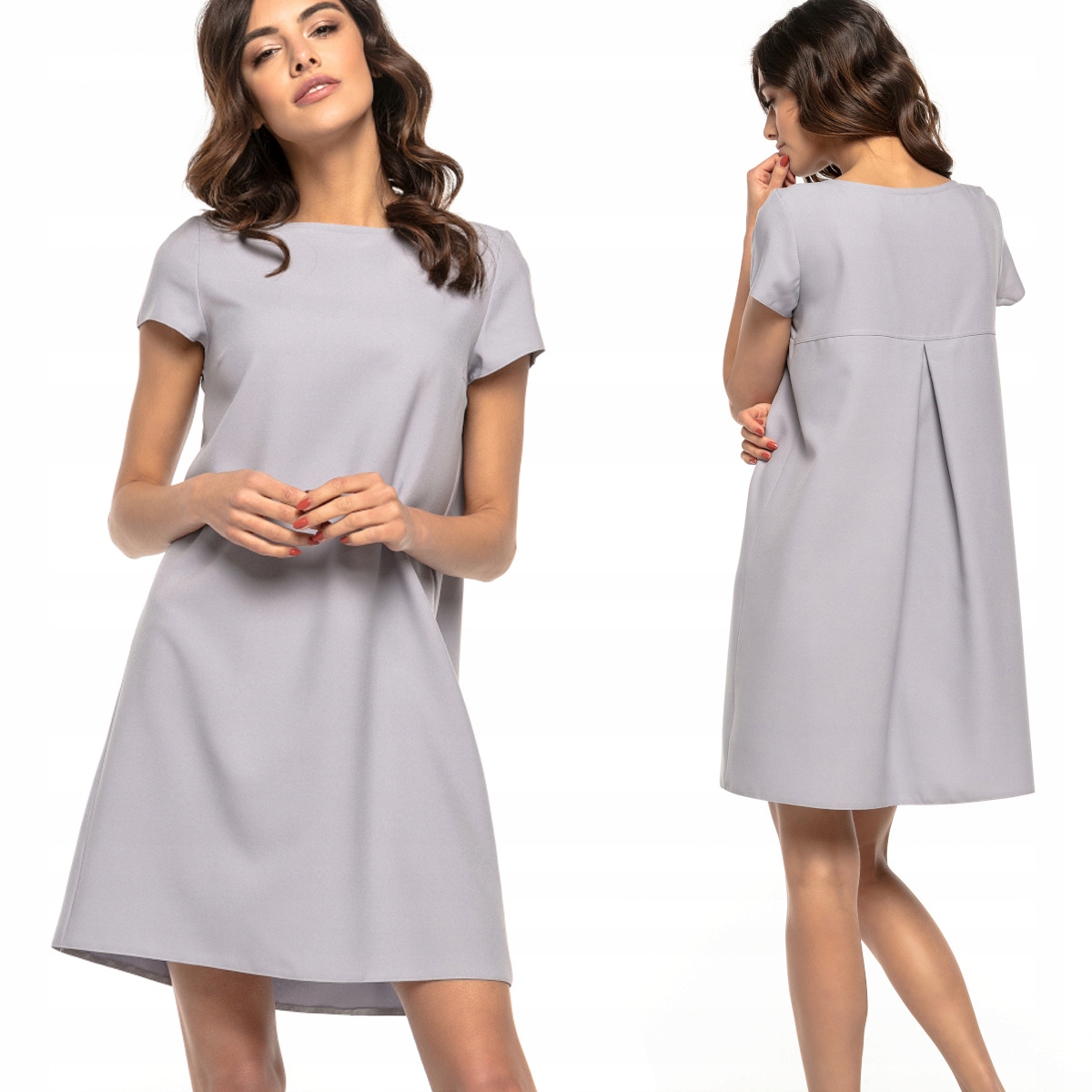 Šaty Elegantní večerní midi šaty, trapézový tvar, šedé, XL 42