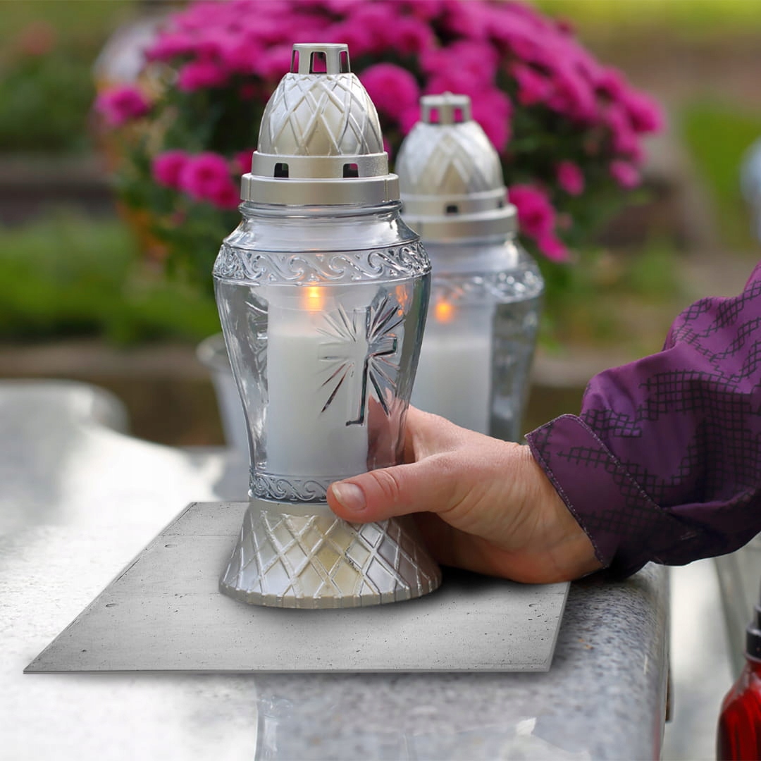 SZKLANA PODSTAWKA POD ZNICZE 40x40cm Beton 192h Szerokość produktu 40 cm