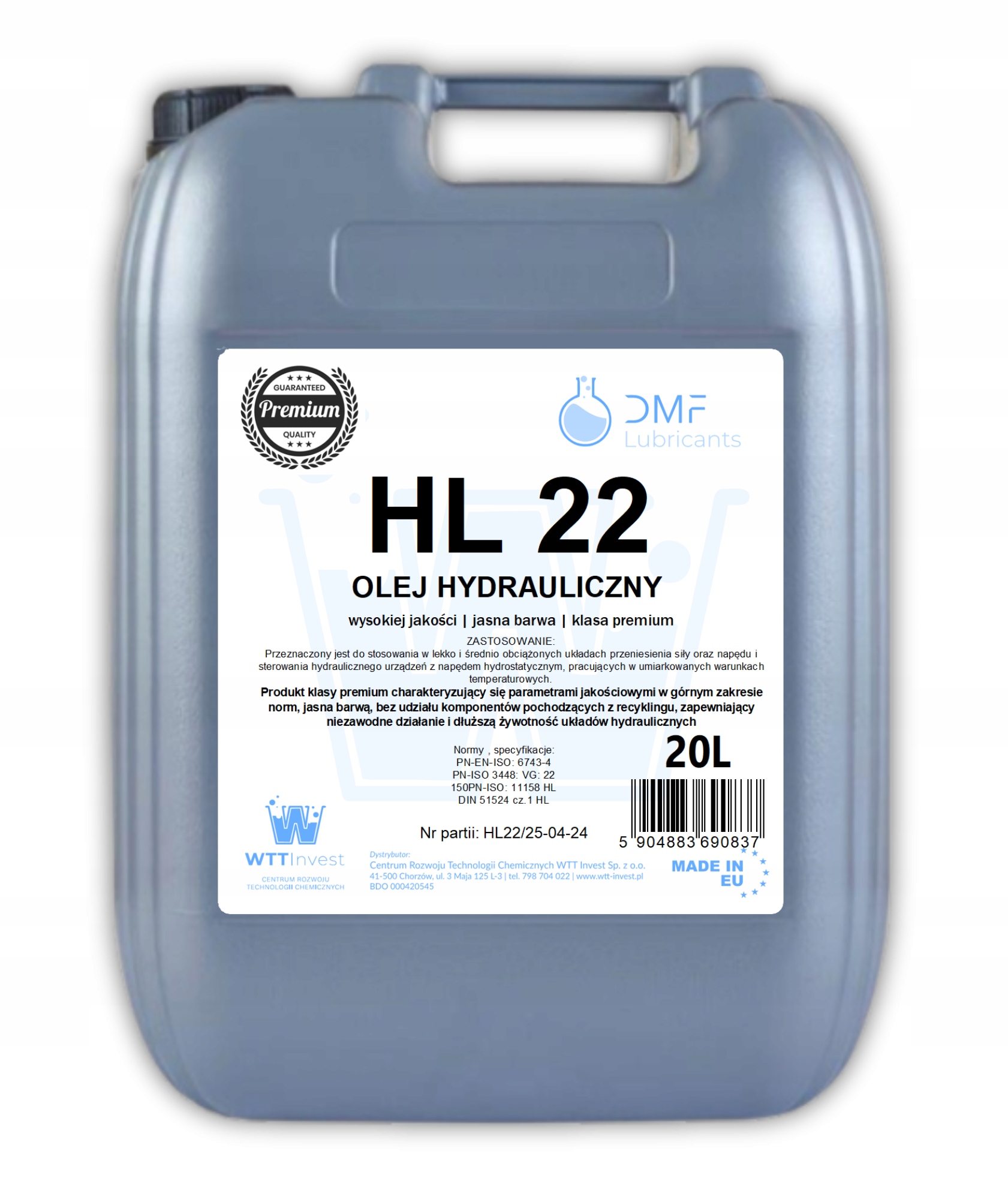 Olej hydrauliczny DMF HL 22 20L - VG: 22 - L-HL22 - DIN 51 524 cz.1 HL