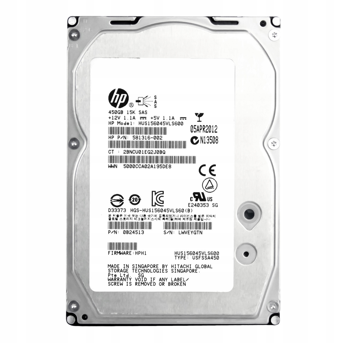 Hp 581316-002 450GB 15K 64MB SAS-2 3.5'' HUS156045VLS600