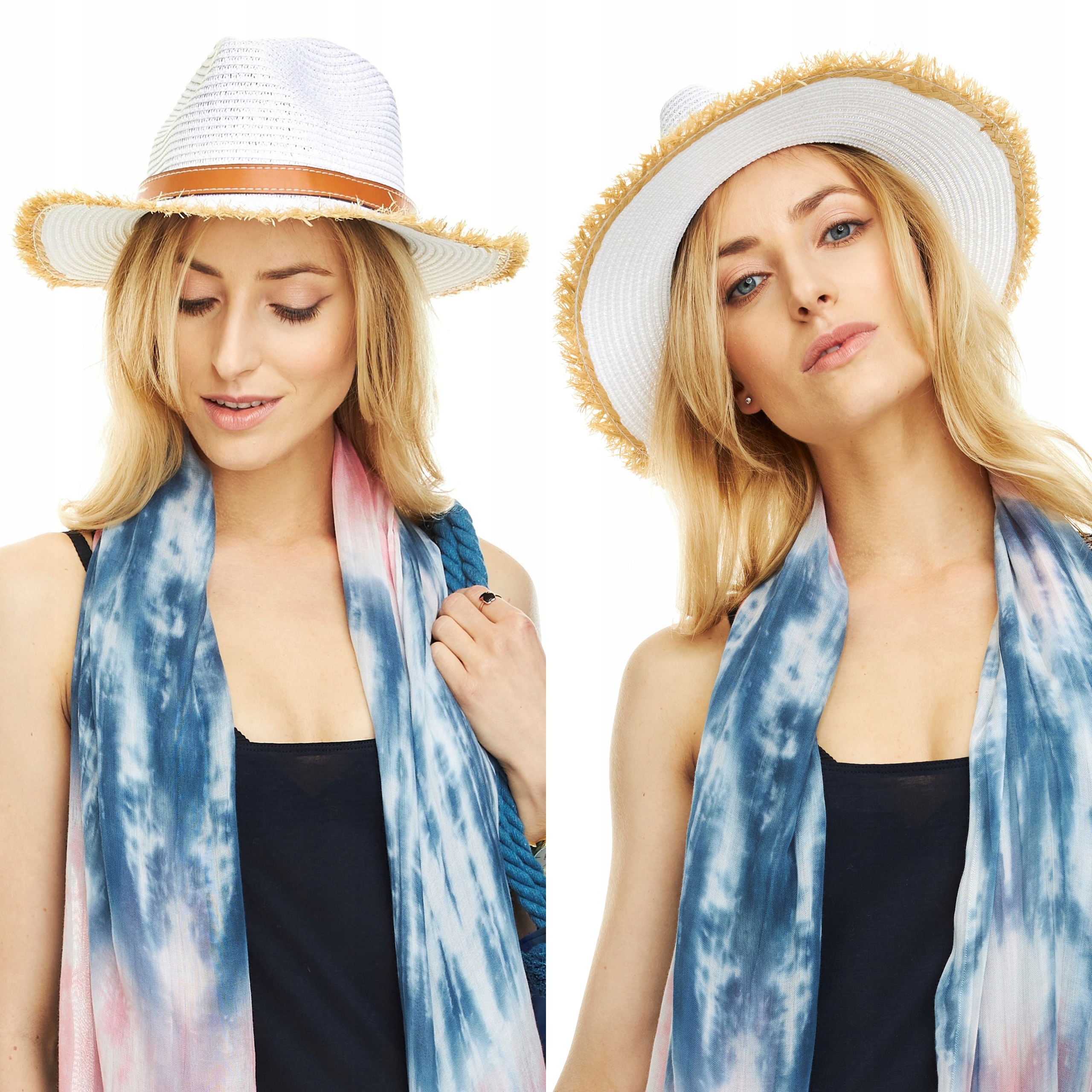 KAPELUSZ Z POSTRZĘPIONYM RONDEM SŁOMKOWY biały