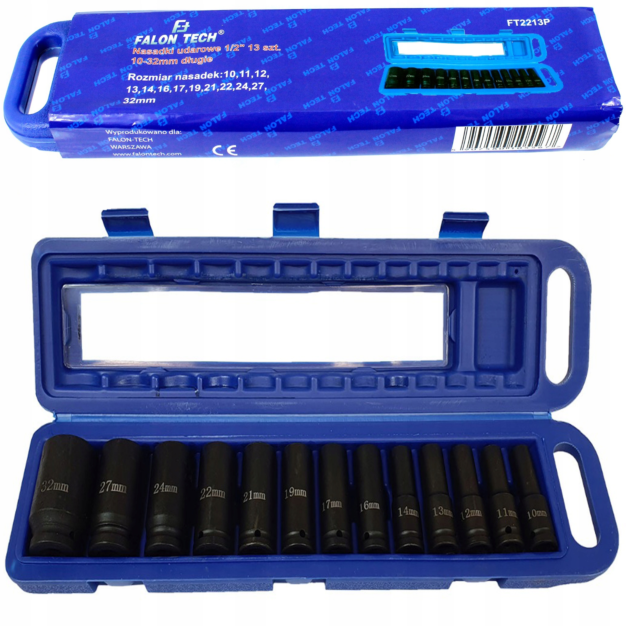 ZESTAW NASADEK UDAROWYCH NASADKI UDAROWE DŁUGIE 1/2" UDAR 13EL 10-32 CR-MO