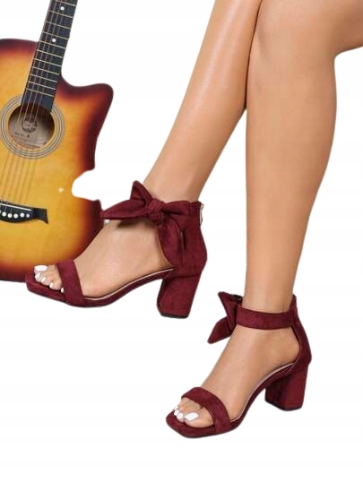 Shein Červené Sandály S Mašličkou A Sloupkovým Podpatkem 40 1JA