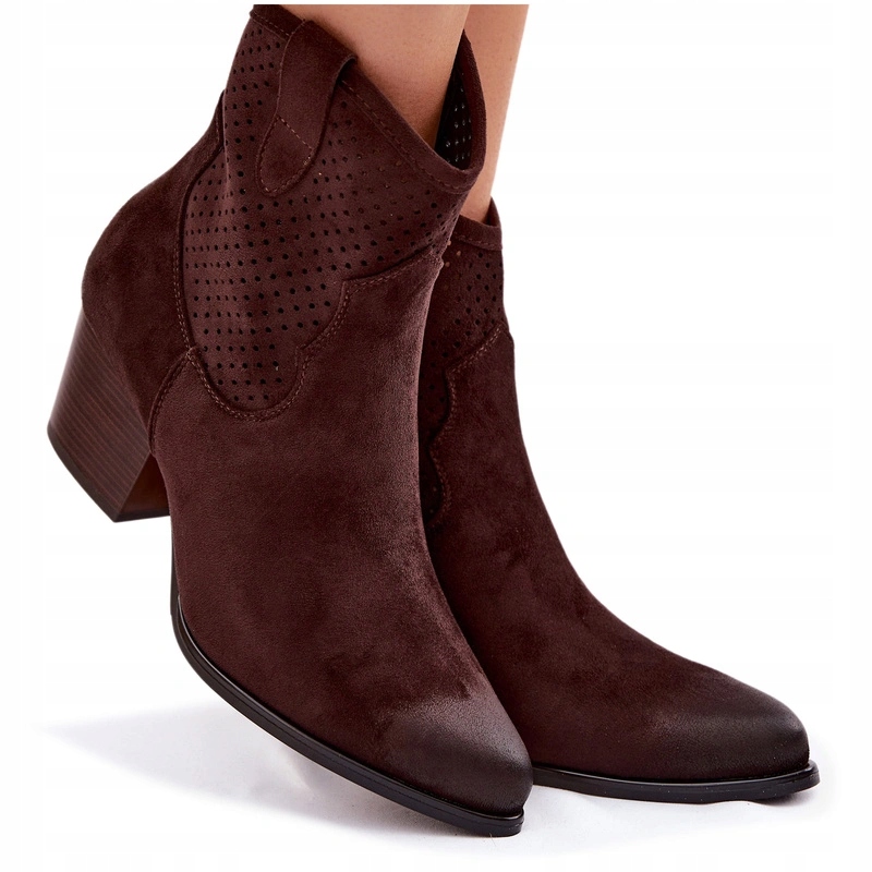 Botki Kowbojki Ażurowe Obcas Zamek Vinceza 58150 Czekoladowe 40