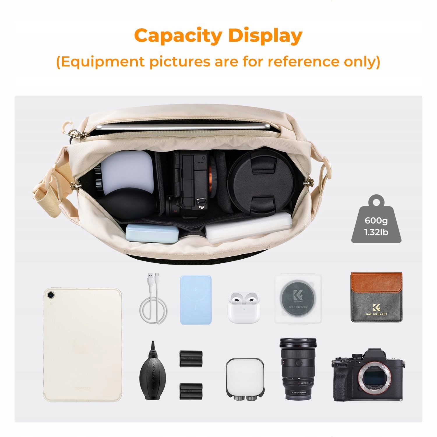 K&F CONCEPT Plecak Na Aparat Torba Na Ramię Dla Fotografów Beżowy — miniatura 2
