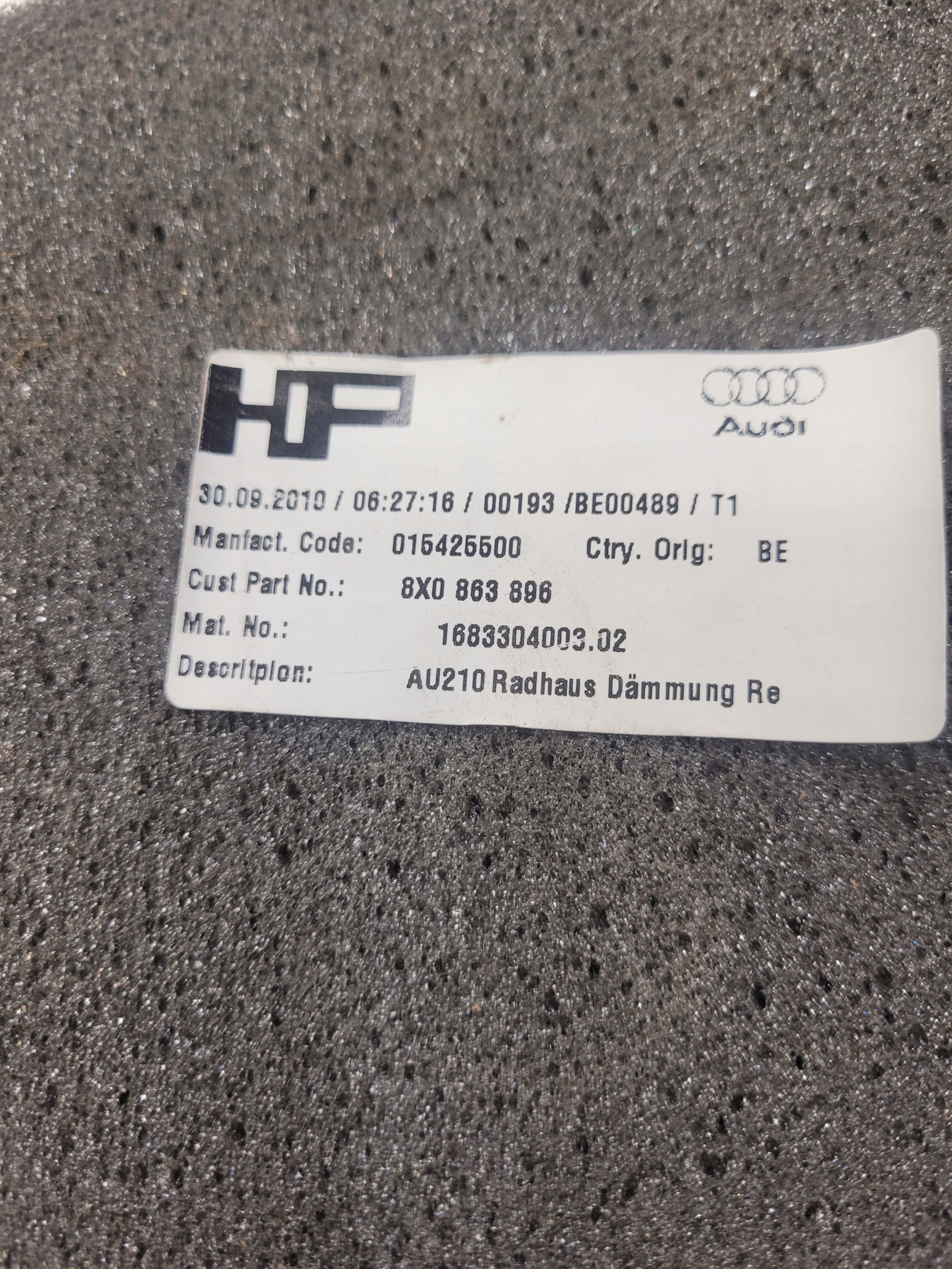 INSONORISATION AILE DROIT AUDI A1 8X3 8X0863896