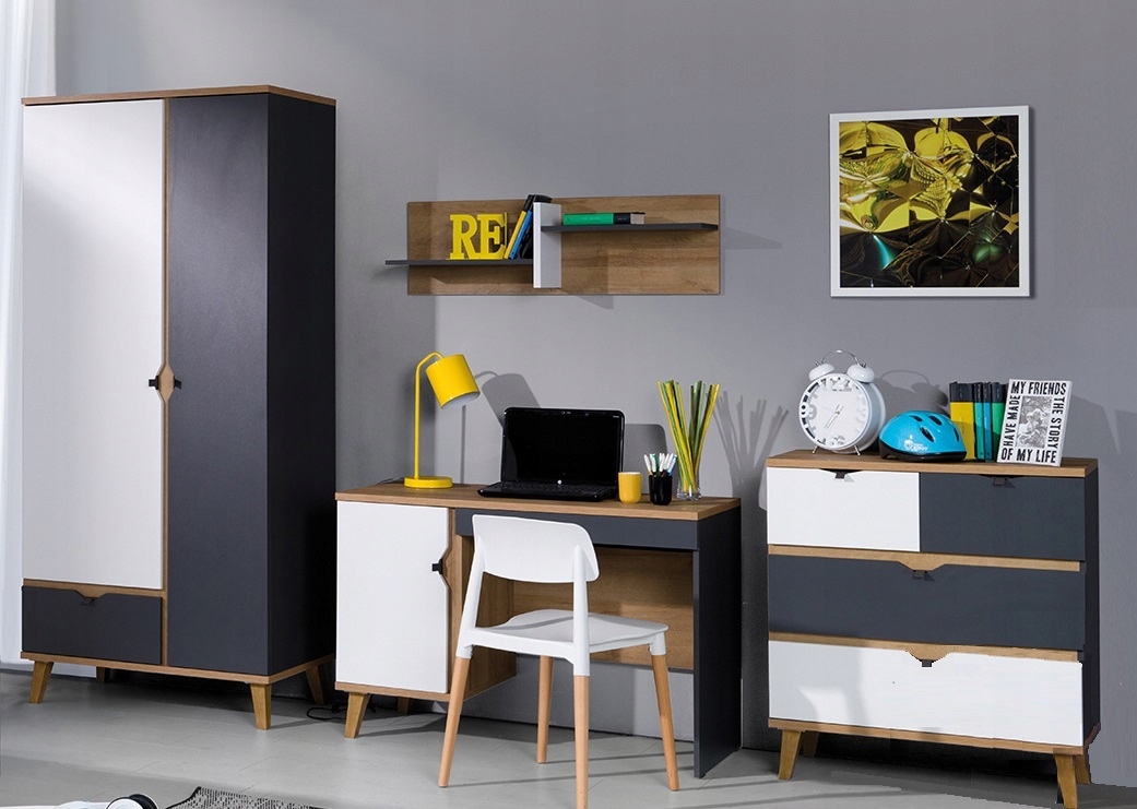 zestaw komplet meble młodzieżowe dzieci biurko komoda szafa półka Memone 4 Montaż meble do samodzielnego montażu