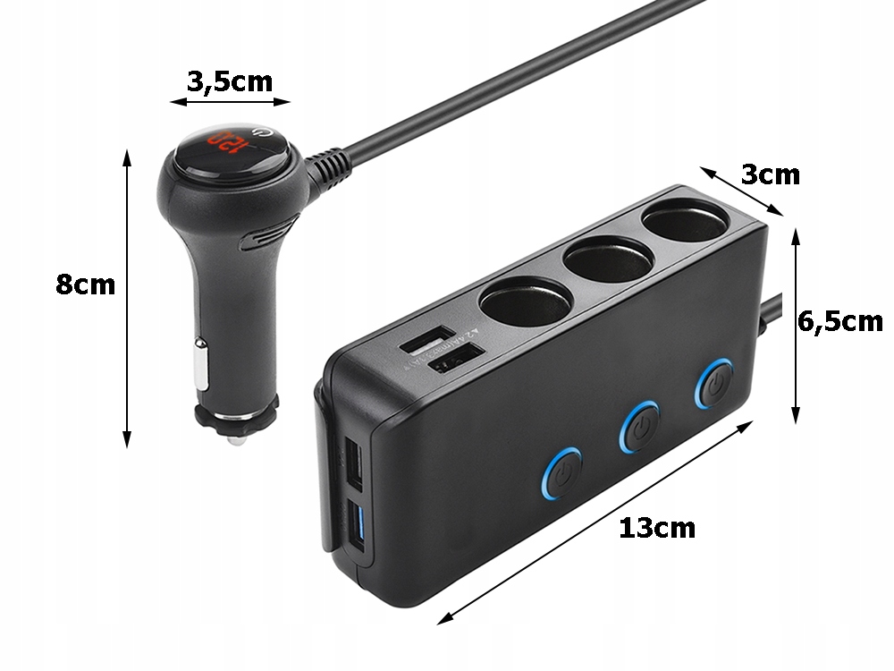 ROZDZIELACZ GNIAZDA ZAPALNICZKI 12 24V 4xUSB QC EAN 5907451331255