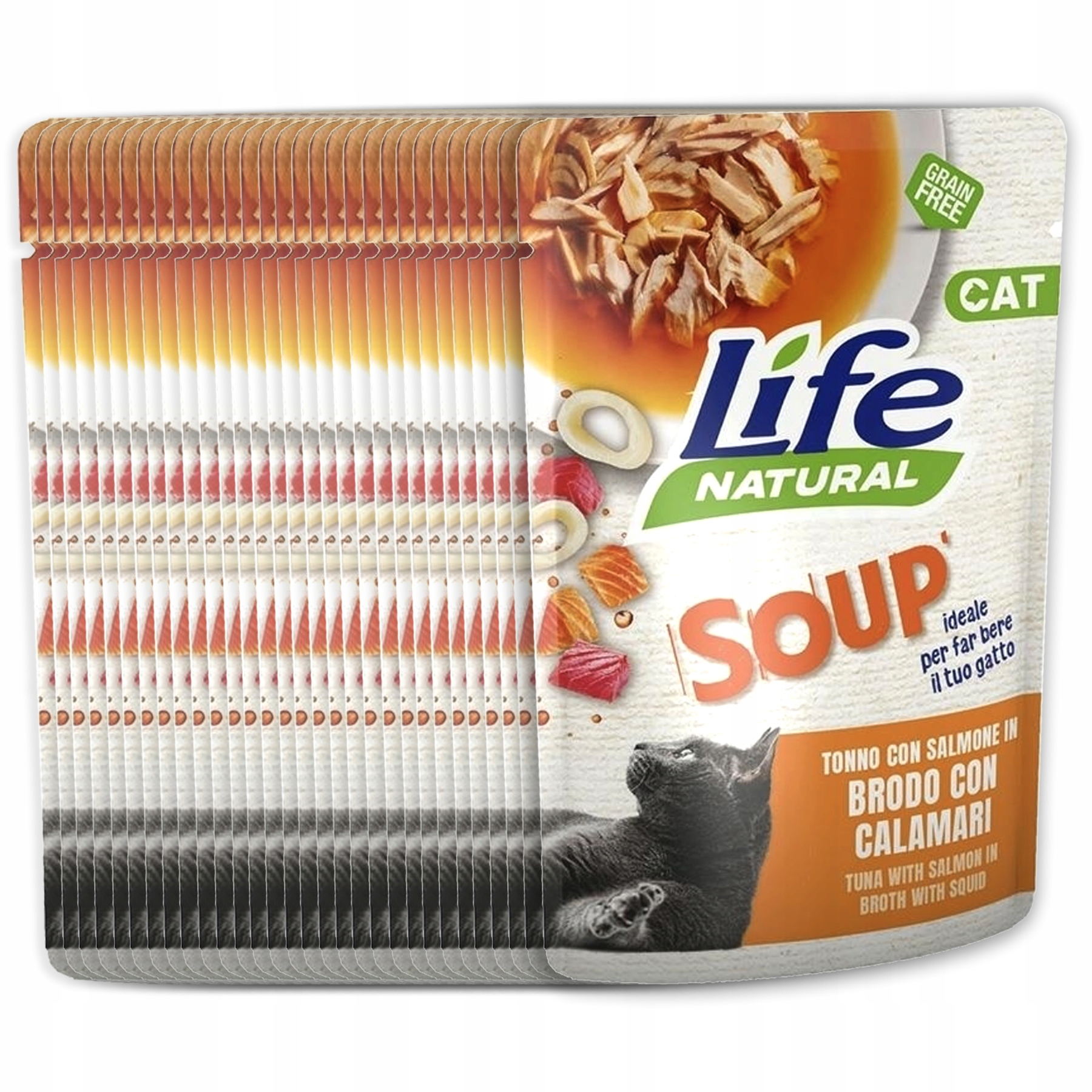 Levně Life Cat Soup pro kočky kapsička 30x60 g vývar s kalamáry losos