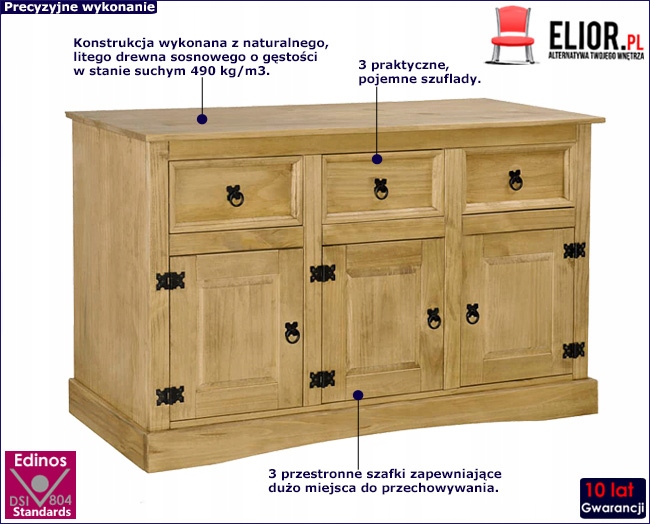 KOMODA DREWNIANA Z SZUFLADAMI SOSNOWA DO SYPIALNI Kod producenta 7791354820WPM11