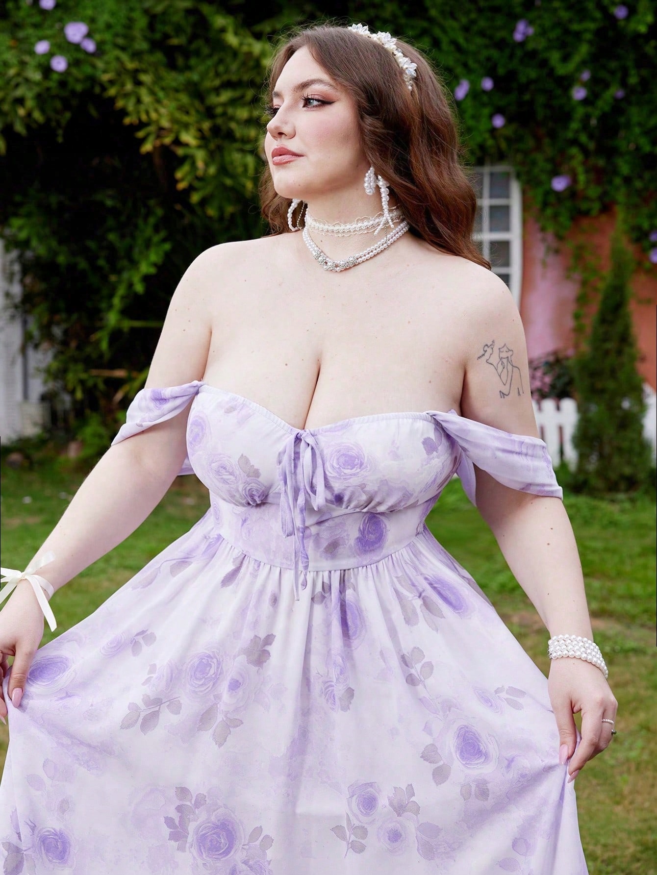 Šaty S Květinami A Odhalenými Rameny Shein 3XL 46