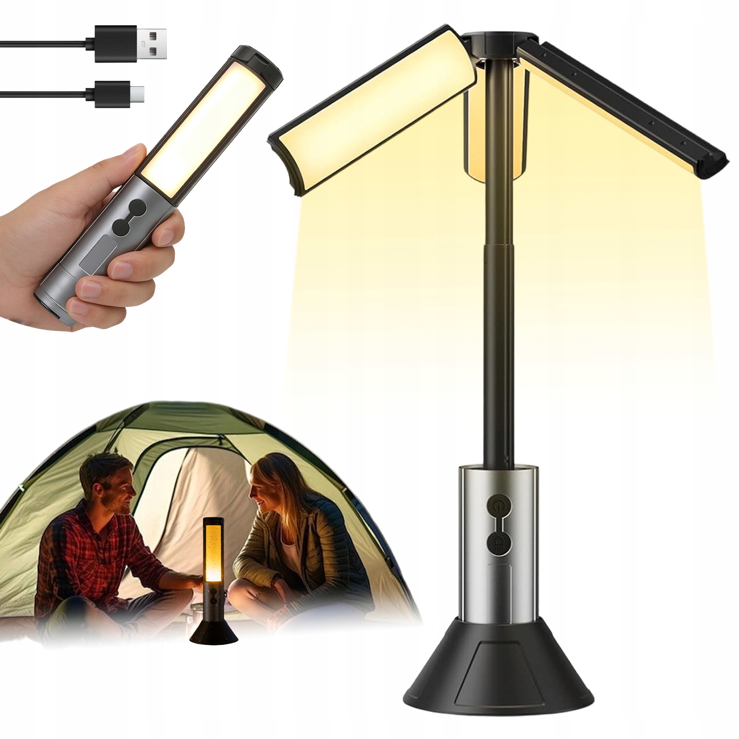 Lampa Turystyczna Led Teleskopowa Na Biwak Kemping 54 Diody Usb-c