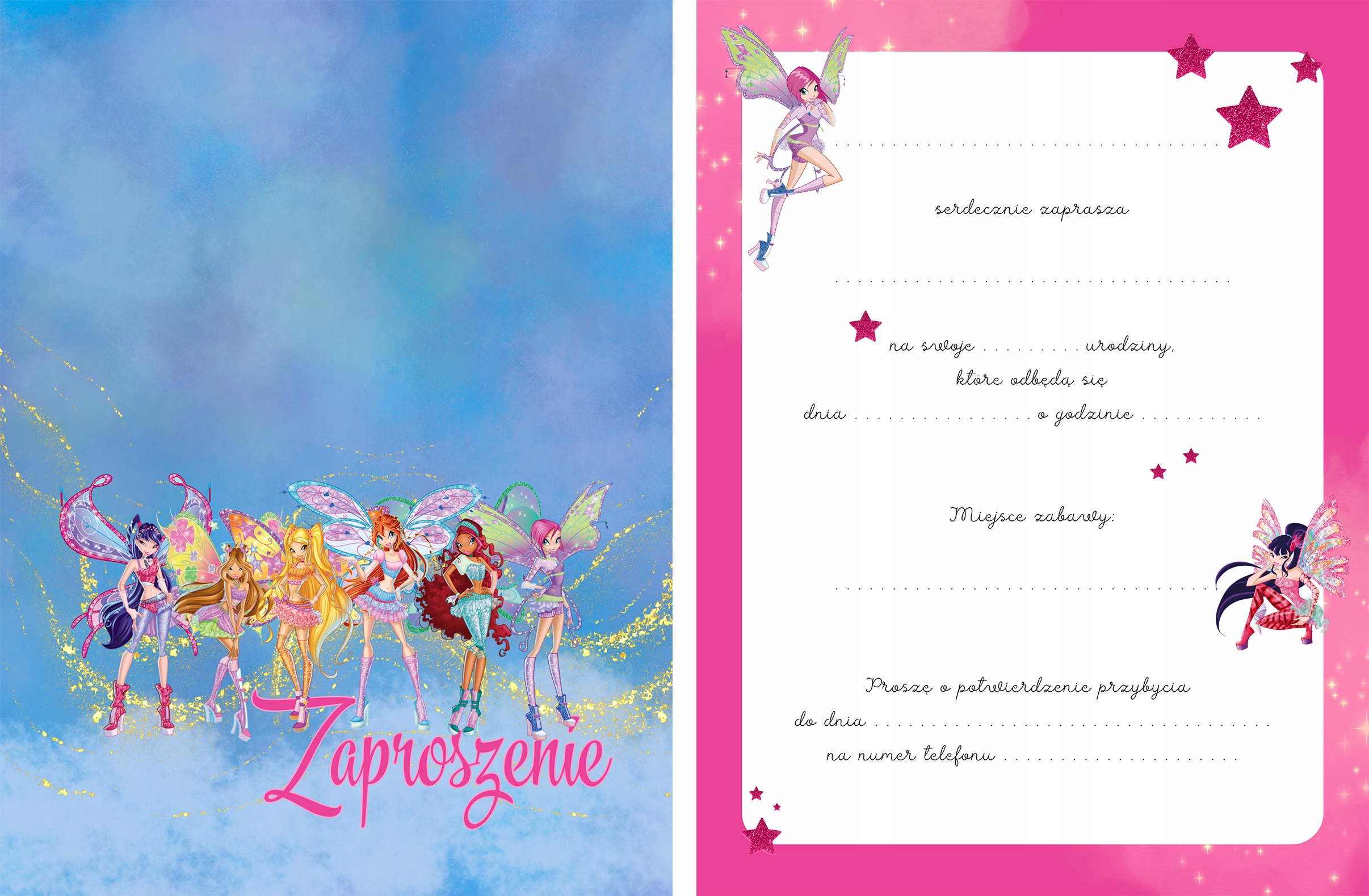 ZAPROSZENIE ZAPROSZANIA WINX BAJKI WIELE WZORÓW 20x15 cm Marka inna