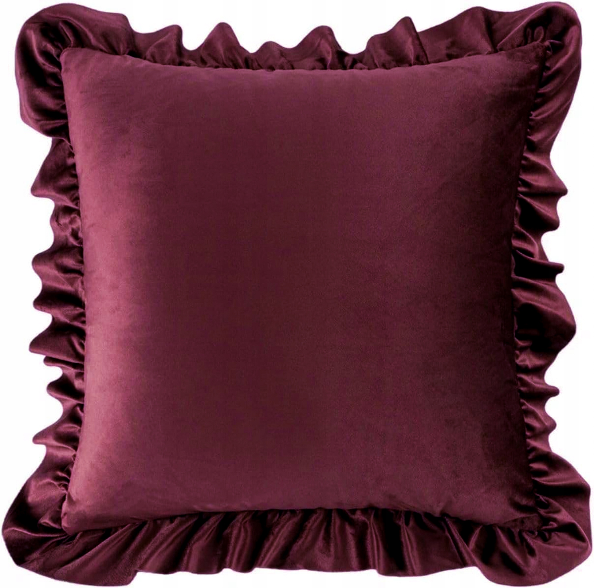 POSZEWKA WELUROWA 40x40 Z FALBANĄ PLUSZ VELVET KOLOR FALBANKA BORDOWY