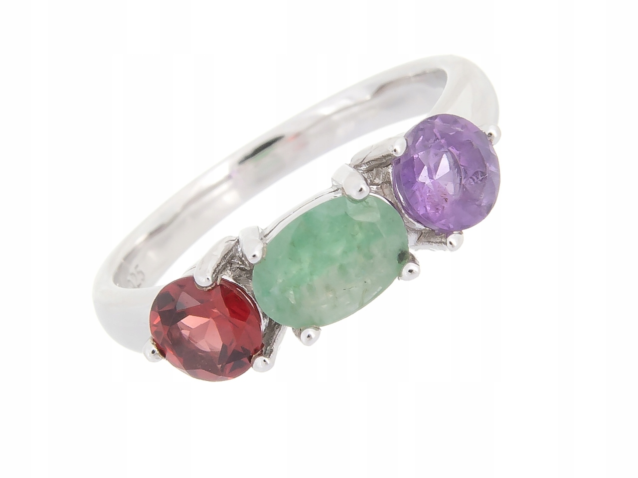 Stříbrný Prstýnek Smaragd Ametyst Granátový Vel
