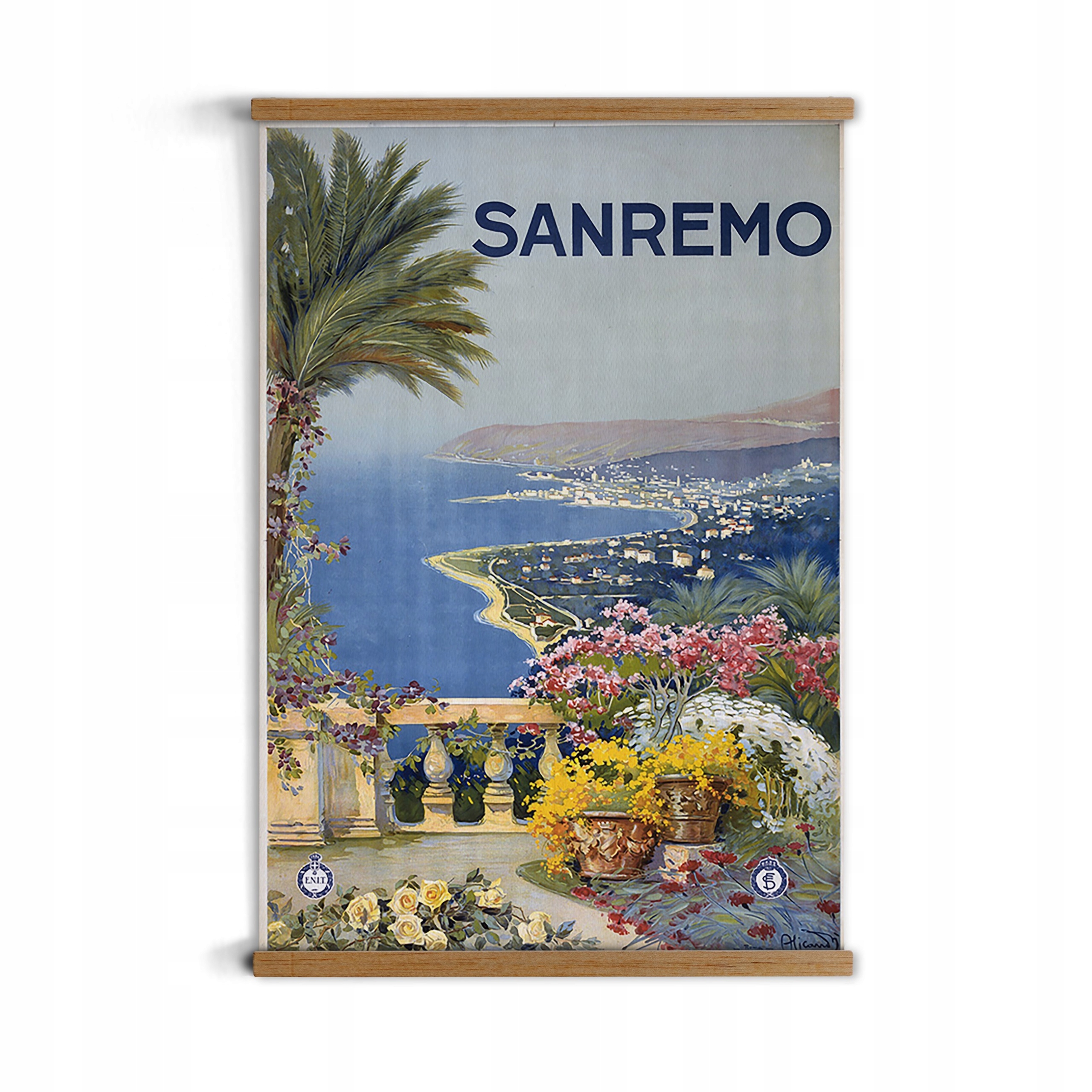 Sanremo příroda A4 plakát v rámu do obývacího pokoje ve vintage stylu